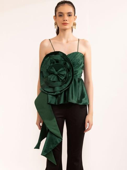 kaori by shreya agarwal green pleated top