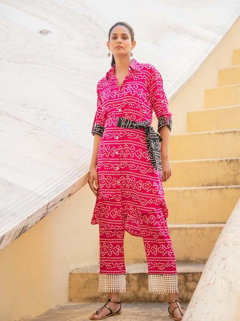 kaori by shreya agarwal pink cotton printed kurta pant set