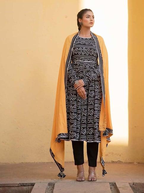 kaori by shreya agarwal black cotton printed kurta pant set with dupatta