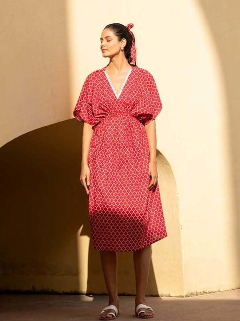 kaori by shreya agarwal red cotton printed a-line kaftan