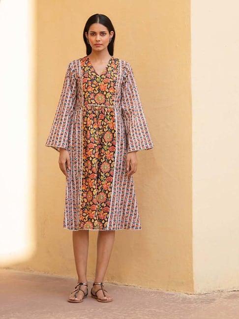 kaori by shreya agarwal multicolored cotton printed a-line dress