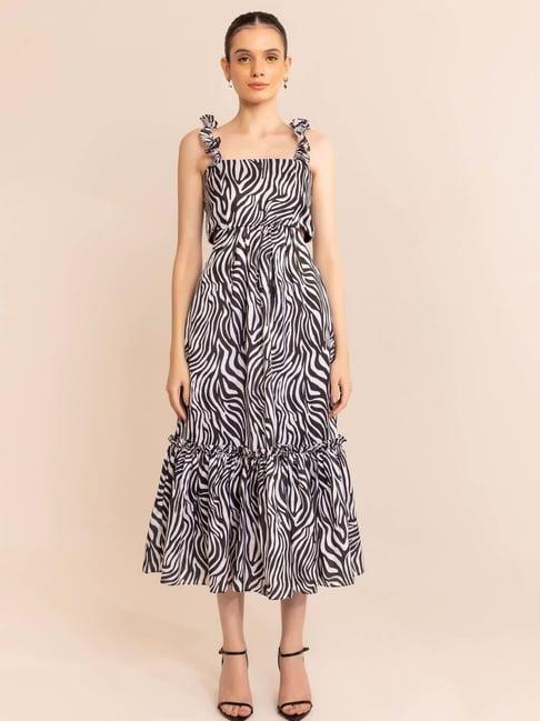 kaori by shreya agarwal black & white printed a-line dress