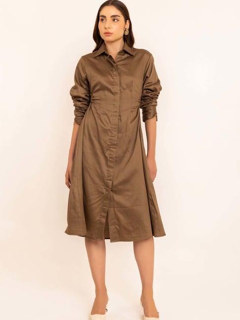 kaori by shreya agarwal brown cotton shirt dress