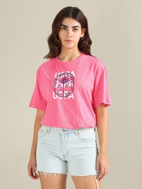 u.s. polo assn. pink cotton printed t-shirt