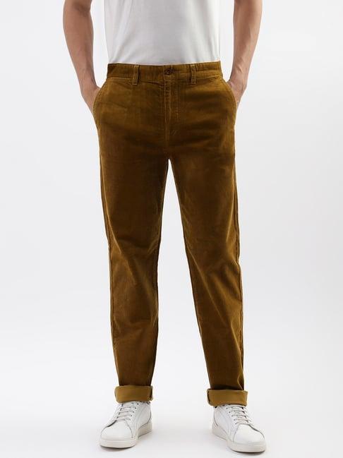 gant brown cotton regular fit self pattern trousers