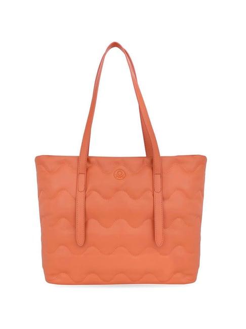 united colors of benetton cora rust pu quilted tote handbag