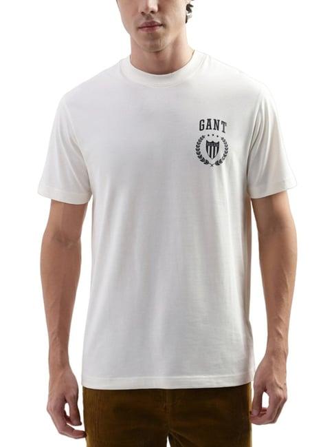 gant cream cotton relaxed fit logo printed t-shirt