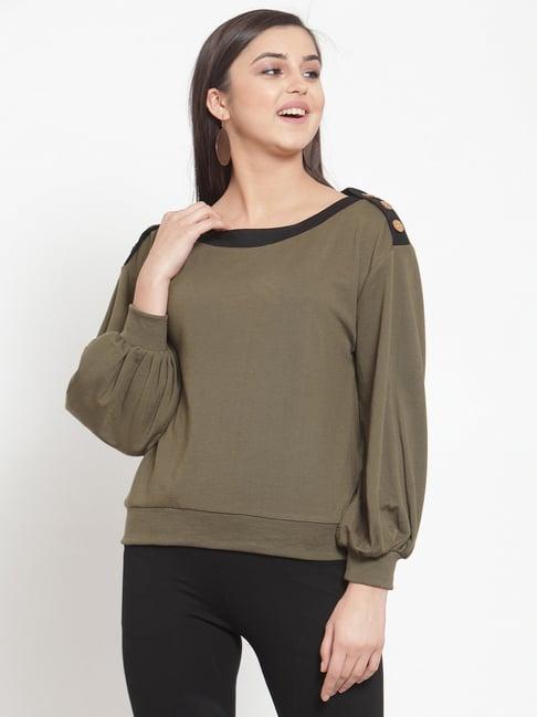 kassually olive solid sweatshirt