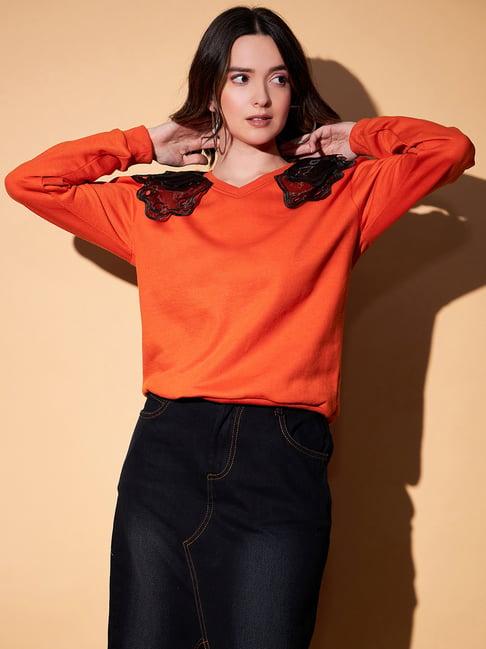 kassually orange solid sweatshirt