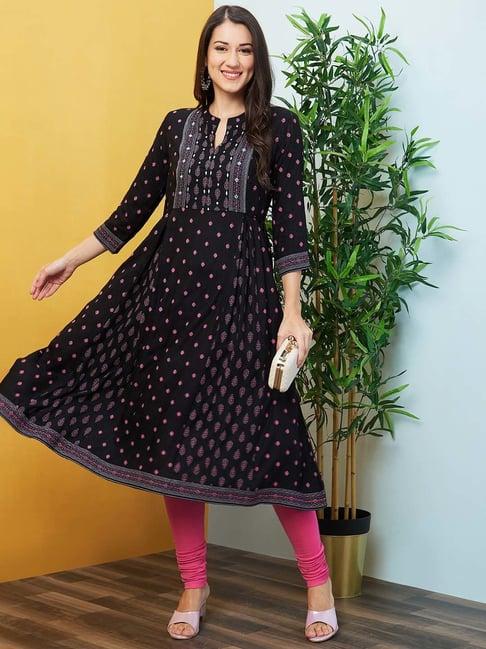 globus black printed a line kurta