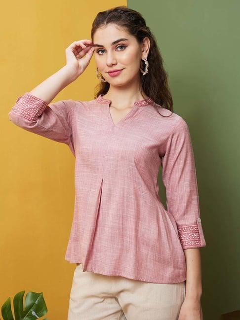 globus pink cotton embroidered tunic