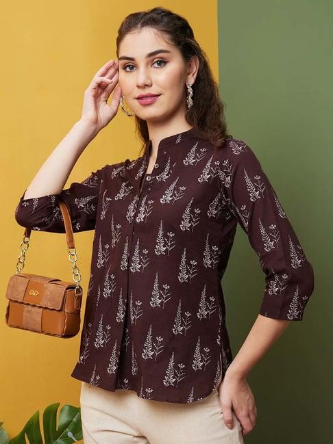 globus brown cotton printed tunic