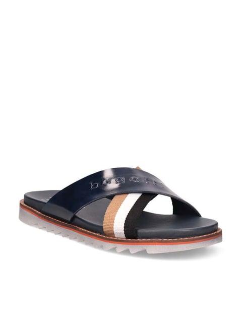 bugatti men's limon dark blue cross strap sandals