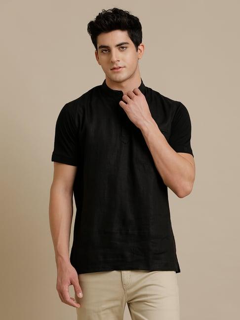 linen club black contemporary fit linen t-shirt