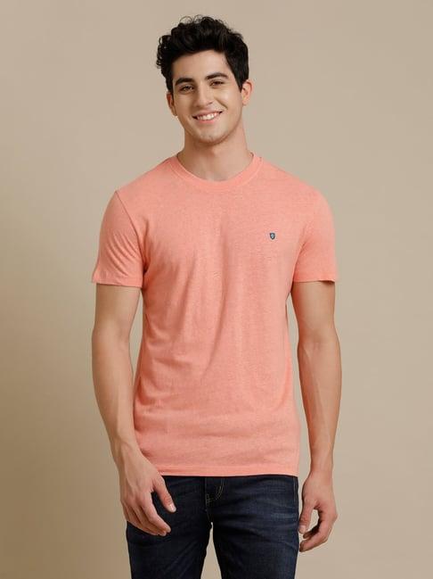 linen club pink contemporary fit linen crew t-shirt