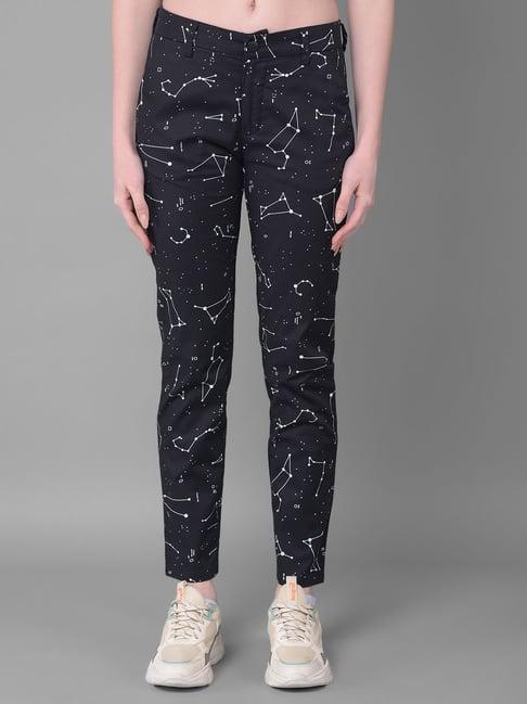 crimsoune club black printed slim fit mid rise trousers