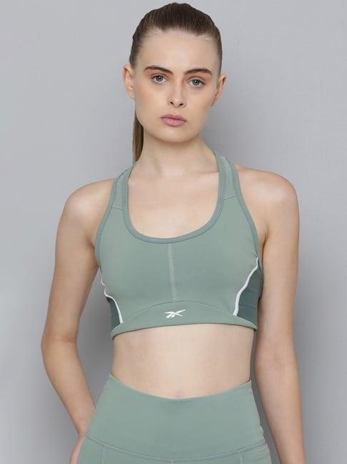 reebok green logo print sports bra