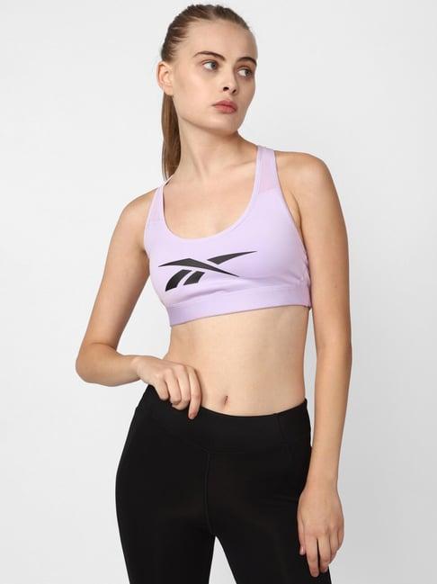 reebok lilac logo print sports bra