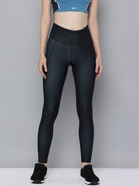 reebok black printed sports tights