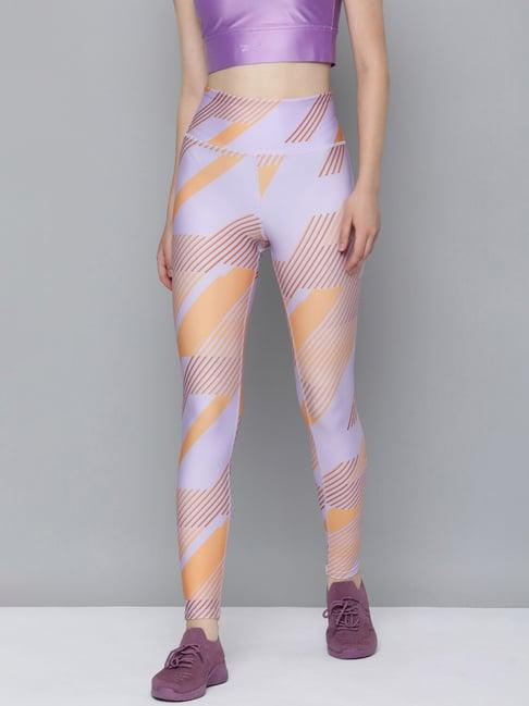 reebok purple & orange printed sports tights