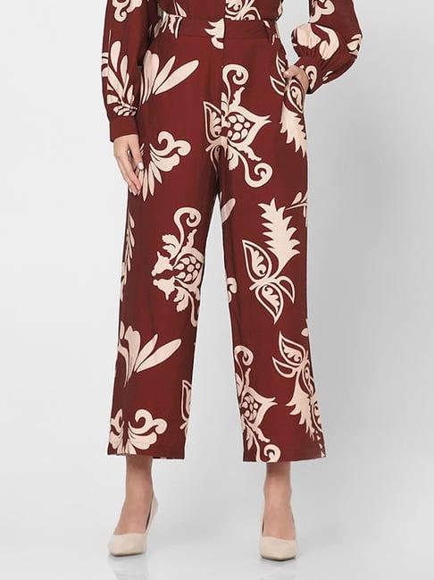 vero moda brown & beige printed high rise pants