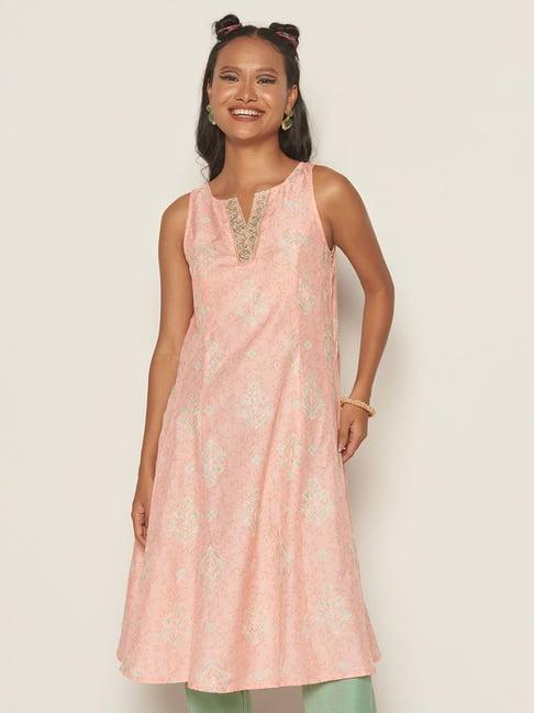 global desi pink floral a line kurta