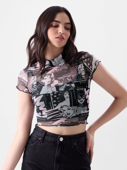 the souled store black cotton printed crop top