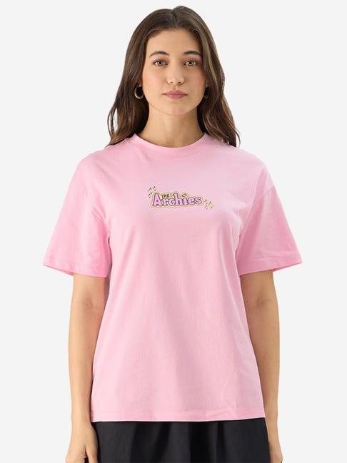 the souled store pink cotton printed t-shirt