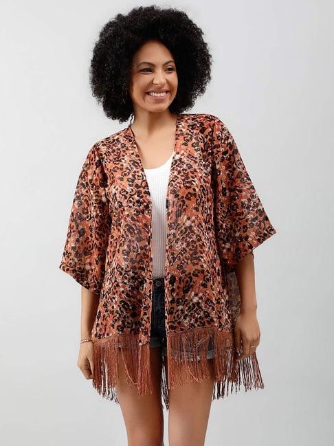 purys brown printed shrug