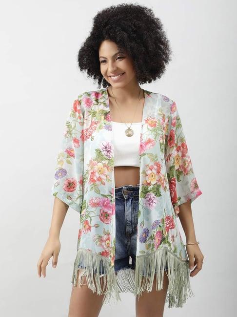 purys green floral print shrug