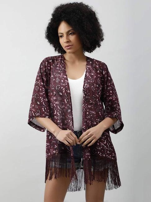 purys maroon floral print shrug