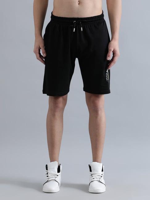 bene kleed black loose fit printed cotton shorts