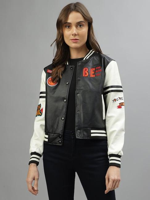 elle black & white color-block jacket