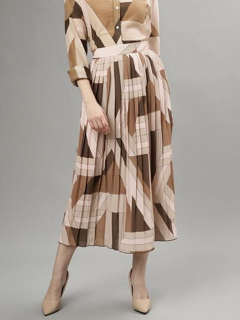 gant brown printed a-line skirt