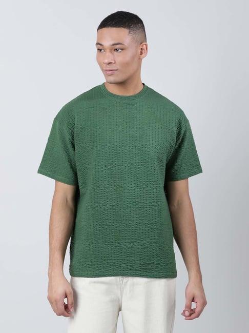 bene kleed green loose fit textured crew t-shirt