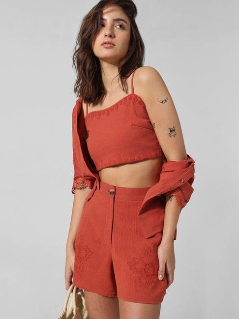 only rust cotton straight fit crop top