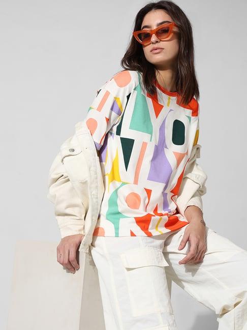 only multicolor cotton graphic print oversized t-shirt