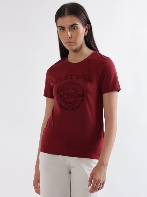 gant maroon cotton printed t-shirt