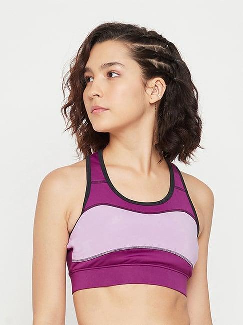 edrio purple color-block sports bra