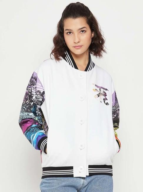 edrio white printed varsity jacket