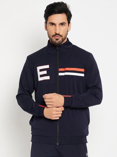 edrio navy blue relaxed fit printed jacket