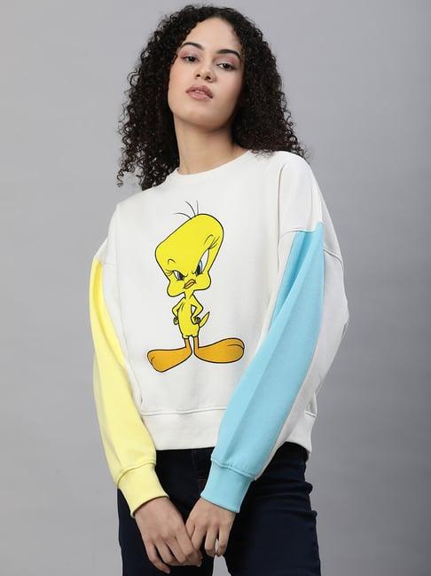 free authority white & yellow color-block sweatshirt