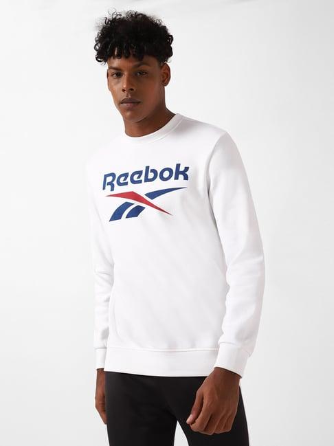 reebok white regular fit ri flc big logo print sweatshirt