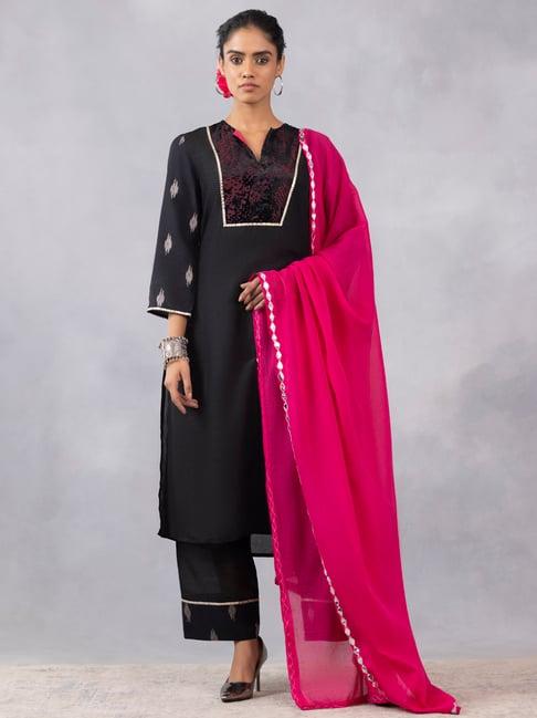 shaye black printed kurta with palazzos & dupatta