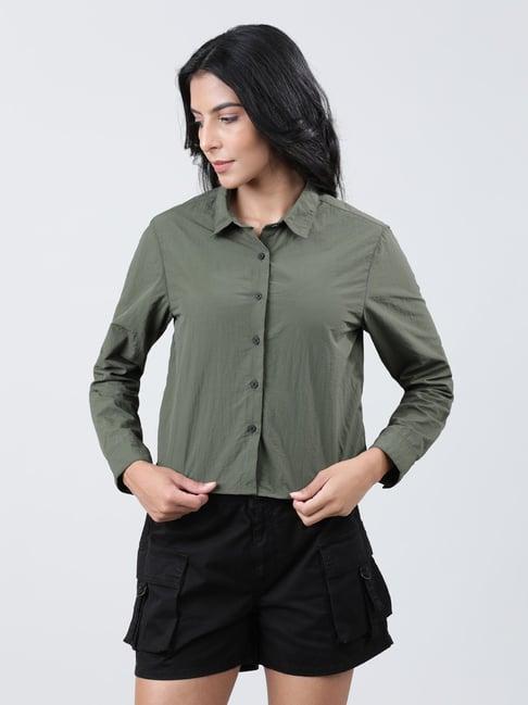 bene kleed light olive cropped shirt