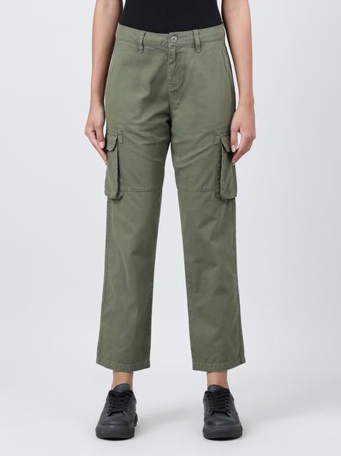 ivoc olive cotton regular fit mid rise cargos