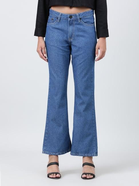 bene kleed blue cotton bootcut high rise jeans