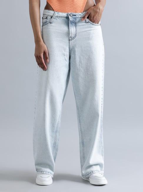 bene kleed blue cotton relaxed fit mid rise jeans