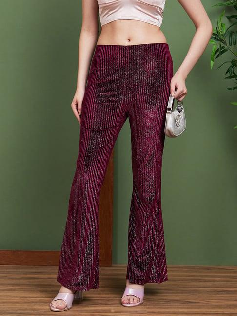 globus magenta textured mid rise trousers