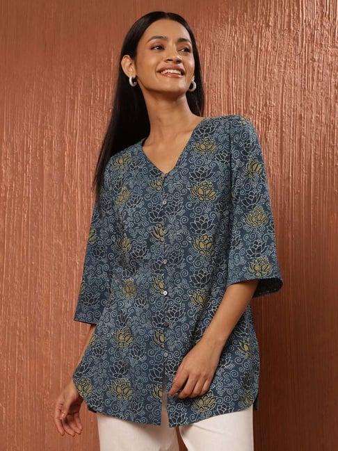 fabindia blue cotton printed tunic